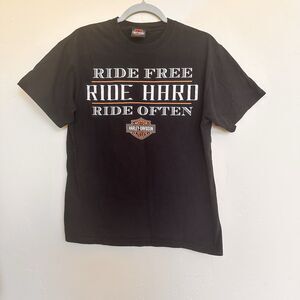 Harley Davidson Hanes Beefy T-Shirt S M Ride Free Hard Often Ottawa Black